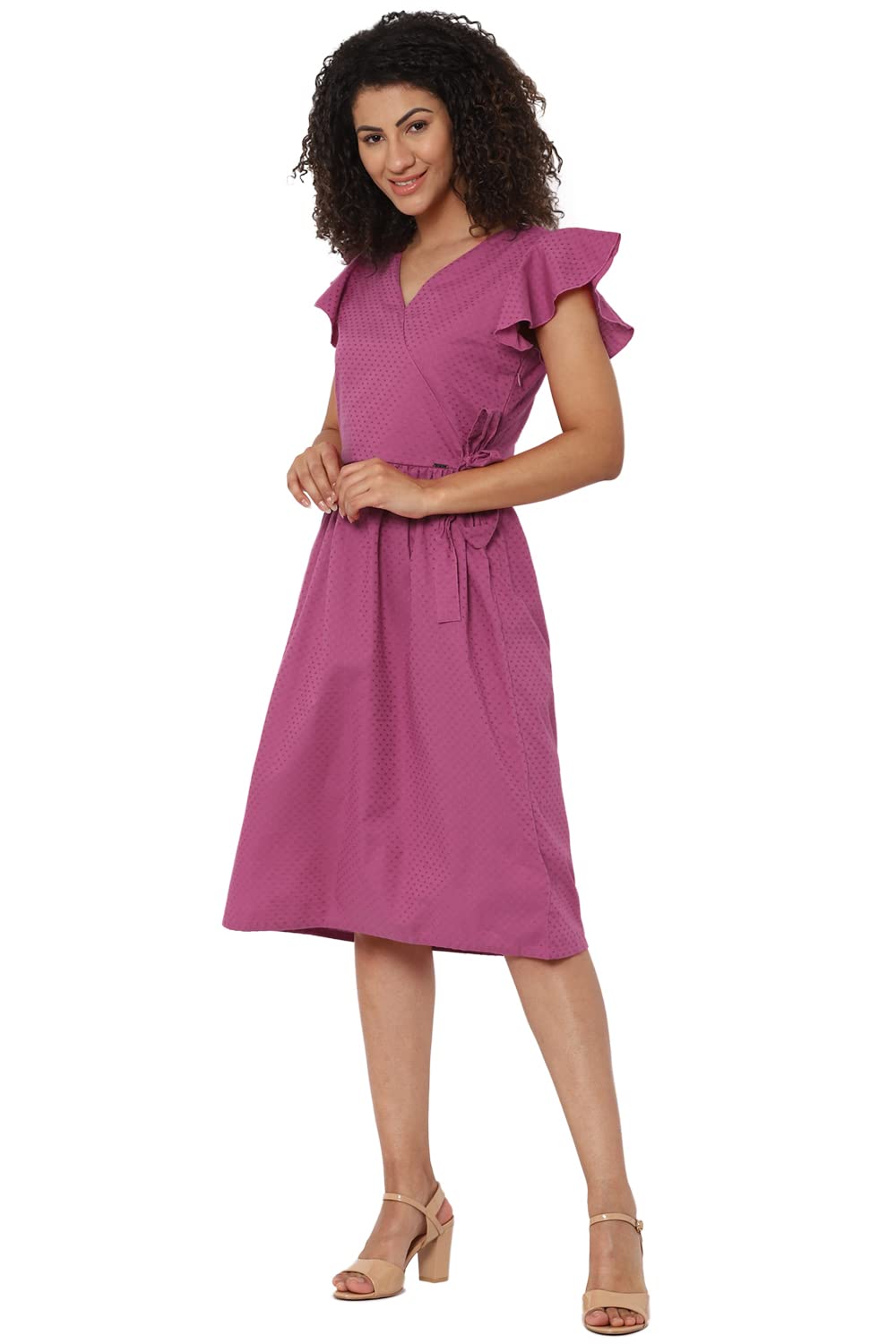 Allen Solly Textured Cotton Regular Neck Womens Dress (Magenta)