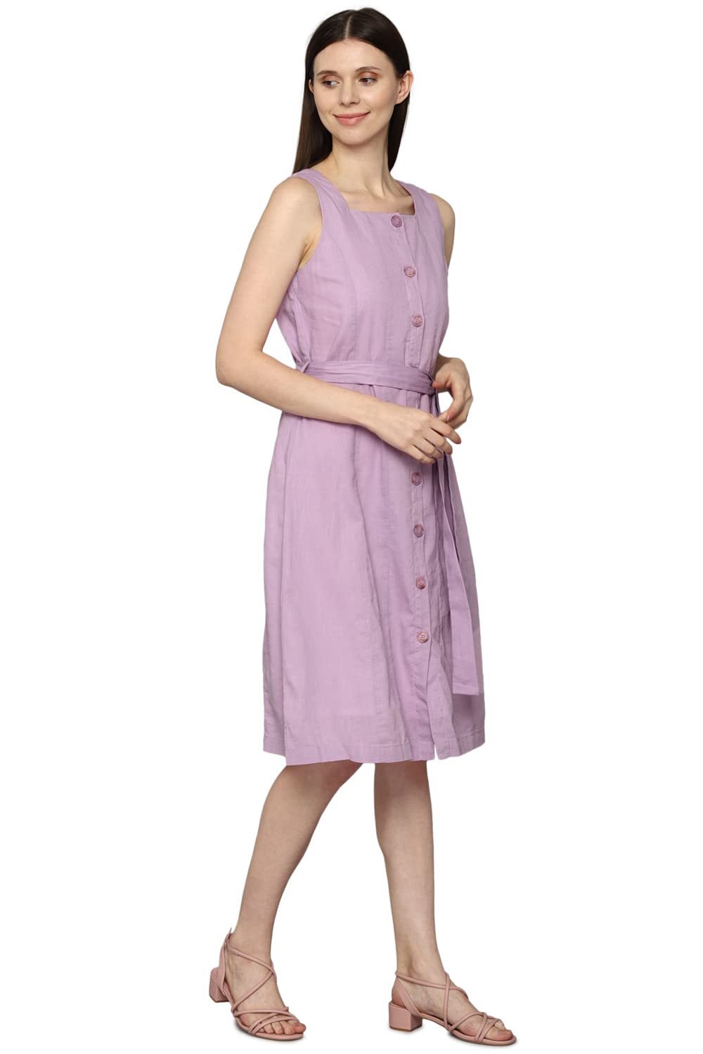 Allen Solly Women's Cotton Blend Shirt Knee-Length Dress (Purple)