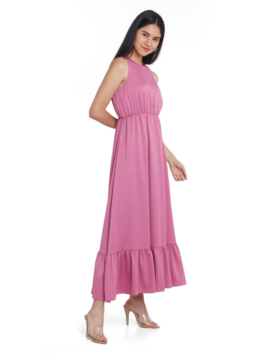 Zink London Women's Pink Solid Maxi Dress