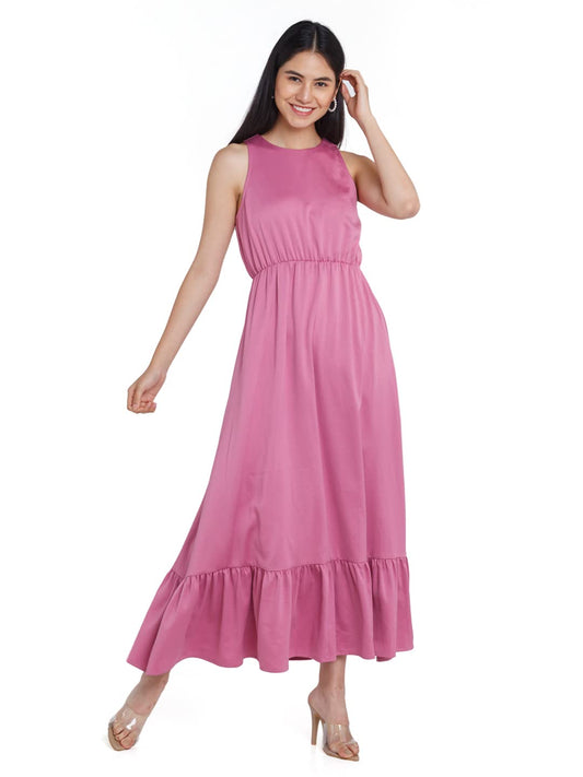 Zink London Women's Pink Solid Maxi Dress