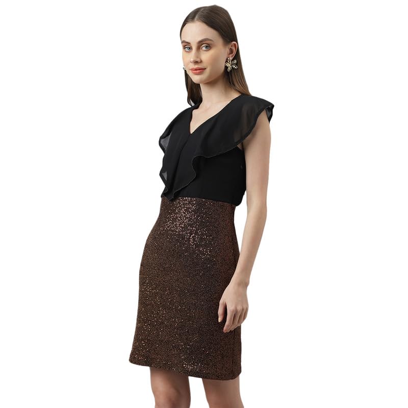 Latin Quarters Women's Cap Sleeves Copper Short Dress | Party Dress | Embellished Gown