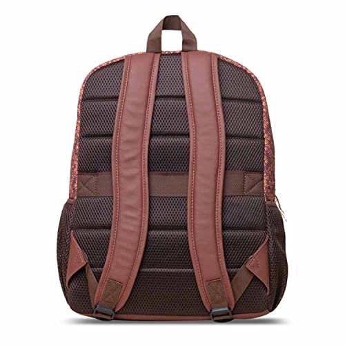 ZOUK Brown Floral Motif Printed Women's Jute Handcrafted Vegan Leather Brown Classic Backpack