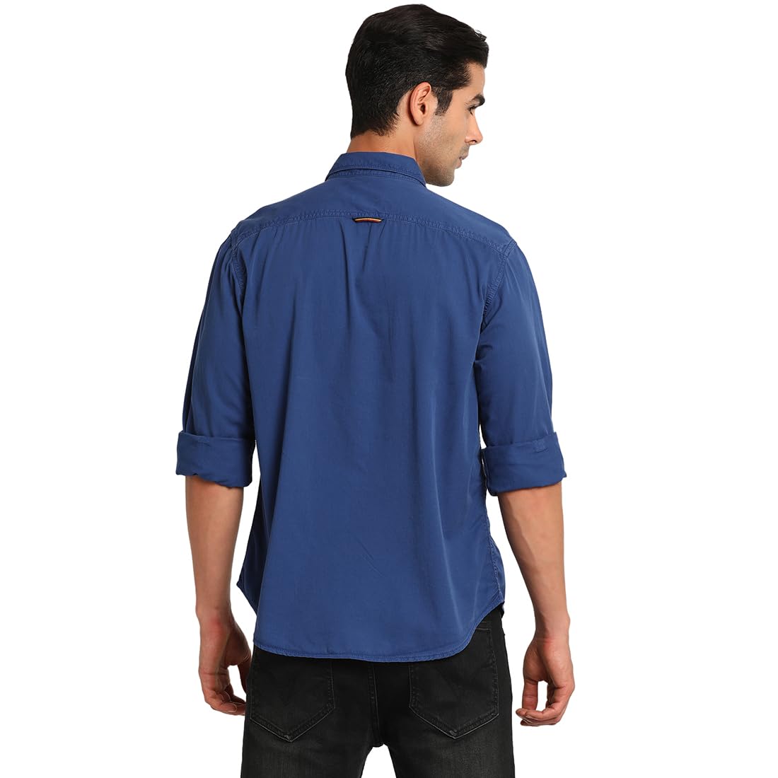 Indian Terrain Mens Solid Blue Long Sleeve Casual Shirt