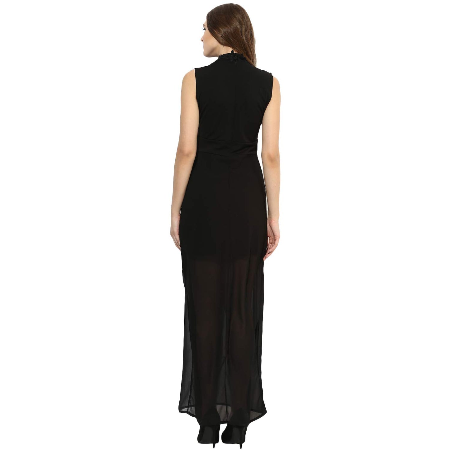 KLEIO Lace Panel Evening Maxi Dress for Women/Girl (Black)