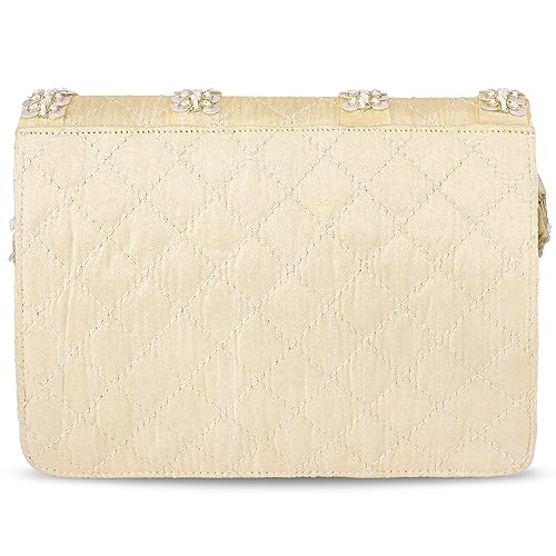 Peora Cream Clutch Purse for Women Handmade Evening Handbag Stylish Fashion Sling Bag for Girls