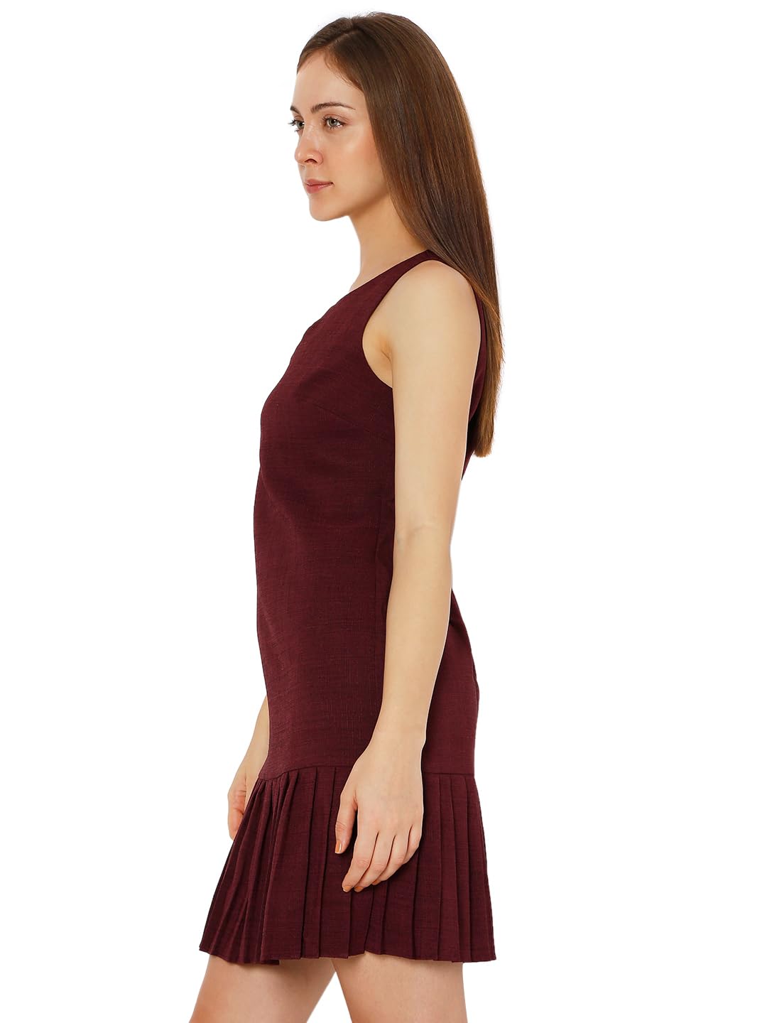 Vero Moda Women's Polyester Blend Shift Above The Knee Dress (Winetasting) Maroon