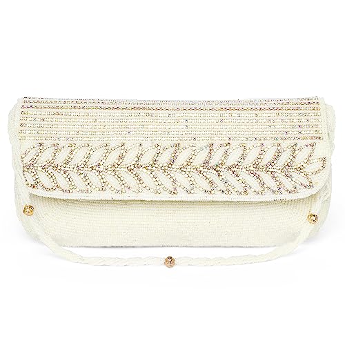 Peora White Clutch Purses for Women Handmade Evening Sling Handbag Stylish Bridal Fashion Clutch Bag for Girls