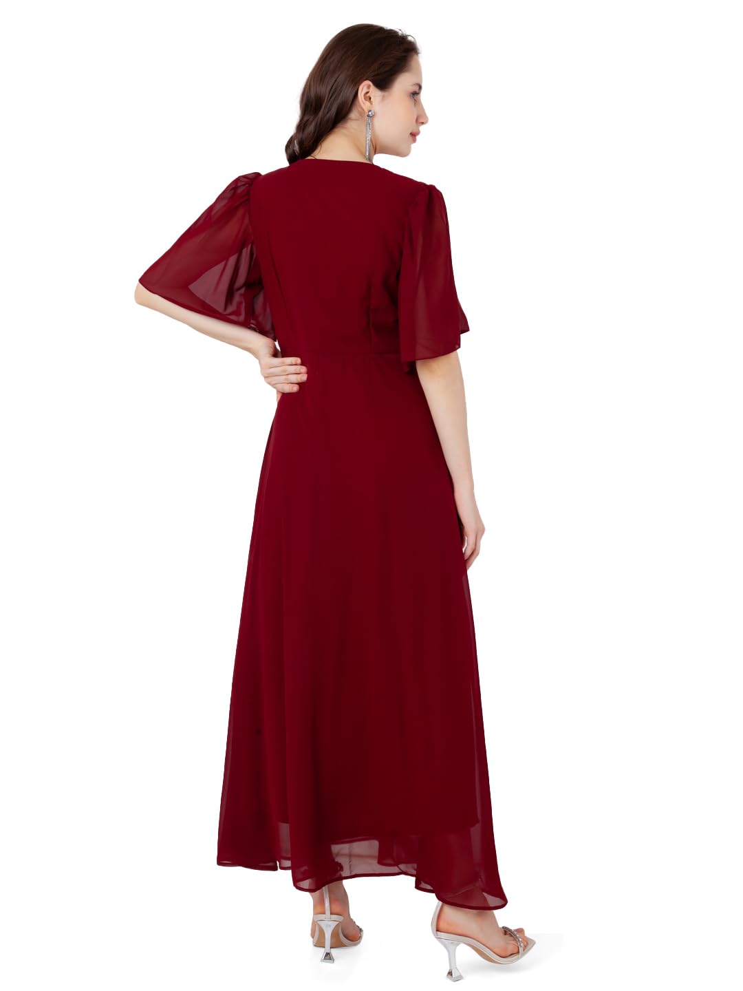 Zink London Women's Maroon Embroidered Empire Maxi Dress