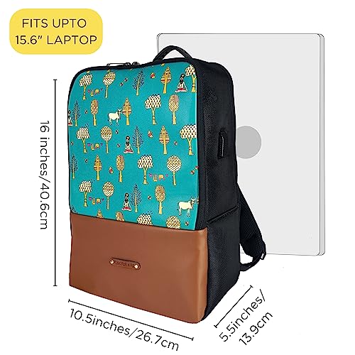 Funk For Hire Printed Leatherette 15.6" inch Laptop Backpack with USB Charging Port - Teal and Black