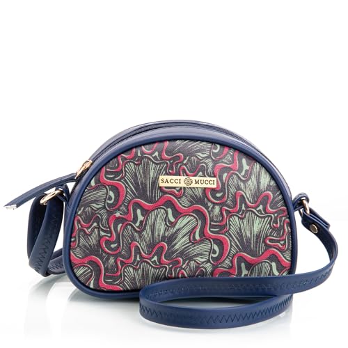 SACCI MUCCI Printed Handcrafted Crossbody Rainbow Sling Bag, Sling Bag for Women Ladies Single Shoulder Bag -Aquatic Mushrooms (Blue)