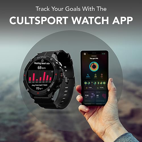 Cultsport Ranger Xr 1.43" Amoled Outdoor Rugged Smartwatch for Men, 850 Nits, Always On Display, Bluetooth Calling, 420Mah Battery, Sports Recognition, Health Tracking, Round Digital Watch, Black