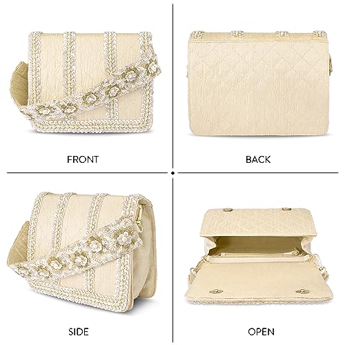 Peora Cream Clutch Purse for Women Handmade Evening Handbag Stylish Fashion Sling Bag for Girls