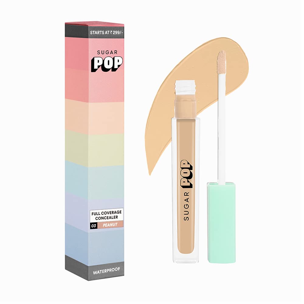 SUGAR POP Full Coverage Concealer – 03 Peanut for Medium to Dusky Skin Tone | Waterproof | Easy to Blend | Rich Matte Finish | 4 ml