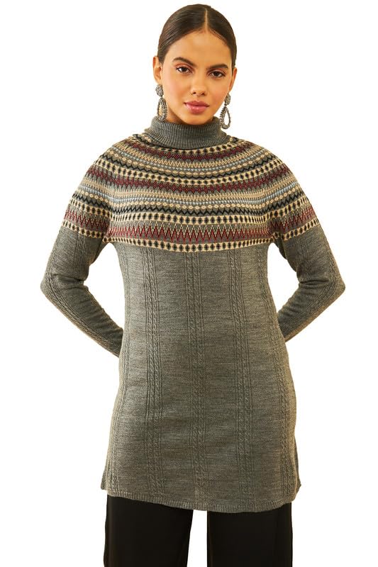 Soch Womens Grey Acrylic Woven Design Sweater(CWA3TU30048A, M)