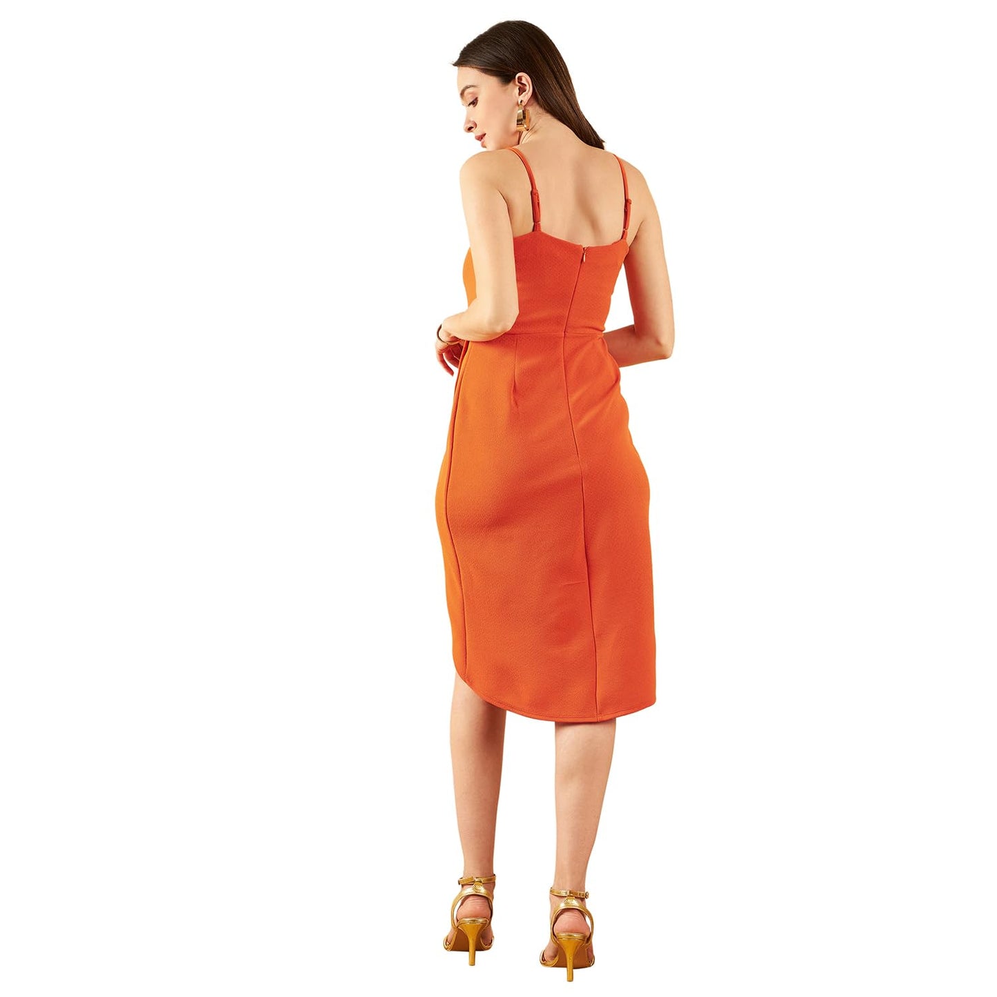 Marie Claire Women's Spandex A-Line Knee-Length Dress (MC8063A_Orange_S)