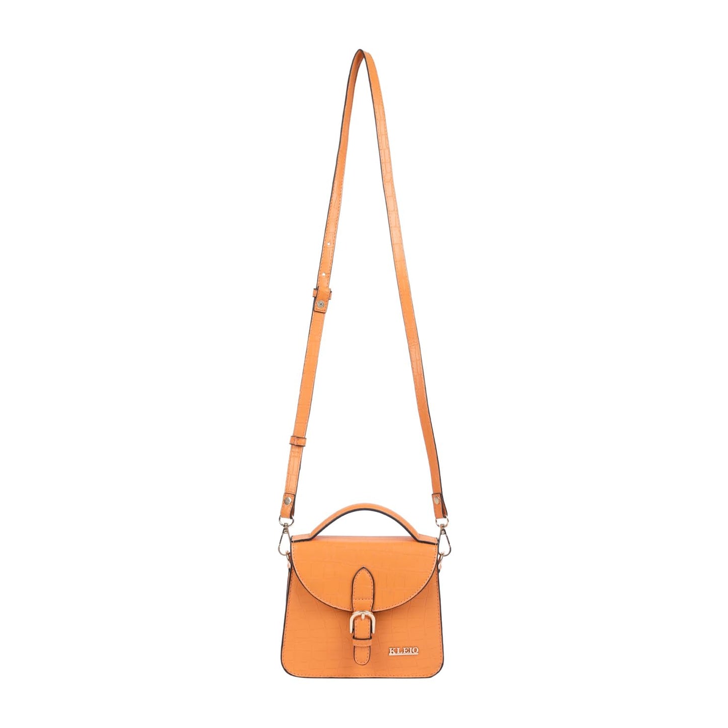 KLEIO Croco Textured Mini Top Handle Handbag (Orange)