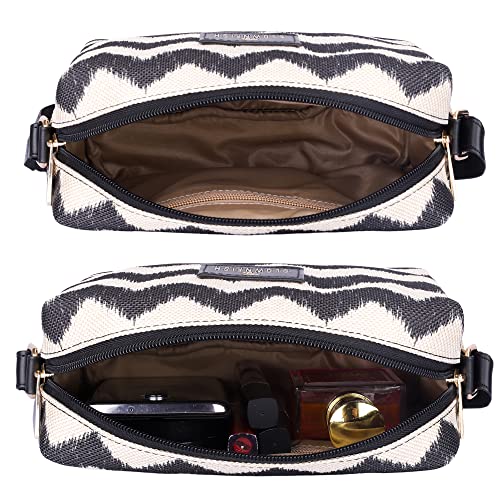 THE CLOWNFISH Alfreda Series Sling for Women Printed Handicraft Fabric & Faux Leather Casual Ladies Single Shoulder Bag For Women Crossbody Bag for College Girls (Black-Wave Design)