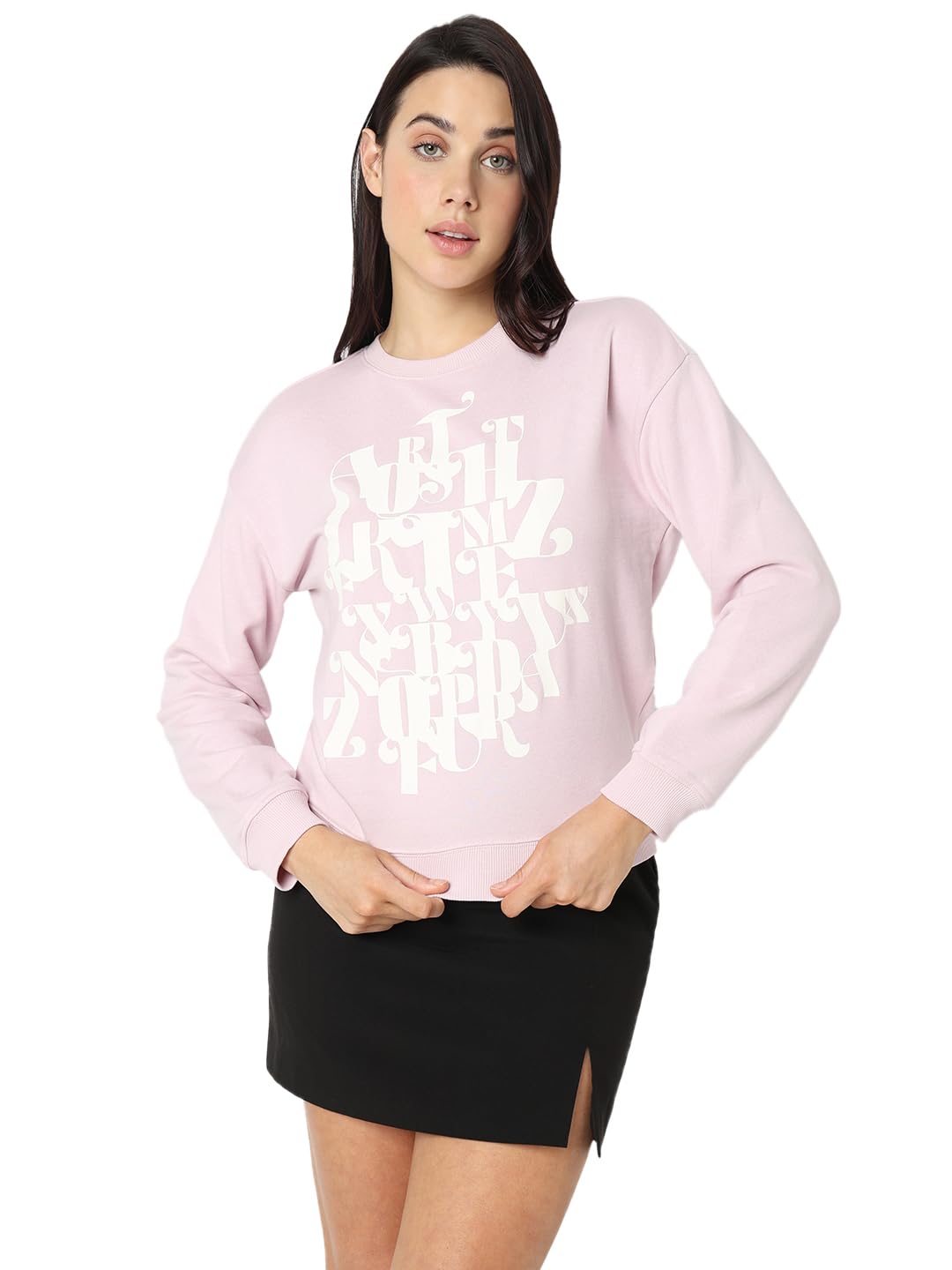 VERO MODA Women Typography Pink Cotton Regular Fit Sweatshirt