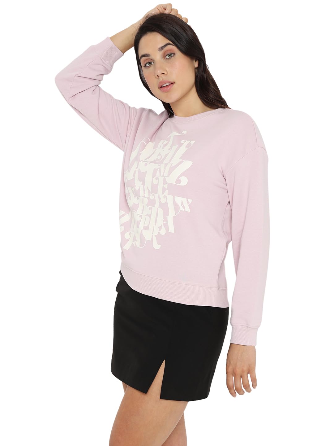 VERO MODA Women Typography Pink Cotton Regular Fit Sweatshirt