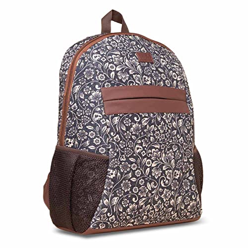 ZOUK FloMotif Floral Printed Women's Jute Handcrafted Vegan Leather Black Classic Backpack