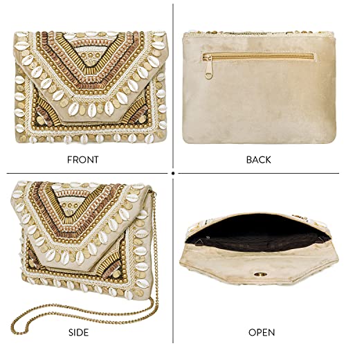 Peora Golden Clutch Purses for Women Handmade Evening Sling Handbag Stylish Bridal Fashion Clutch Bag for Girls