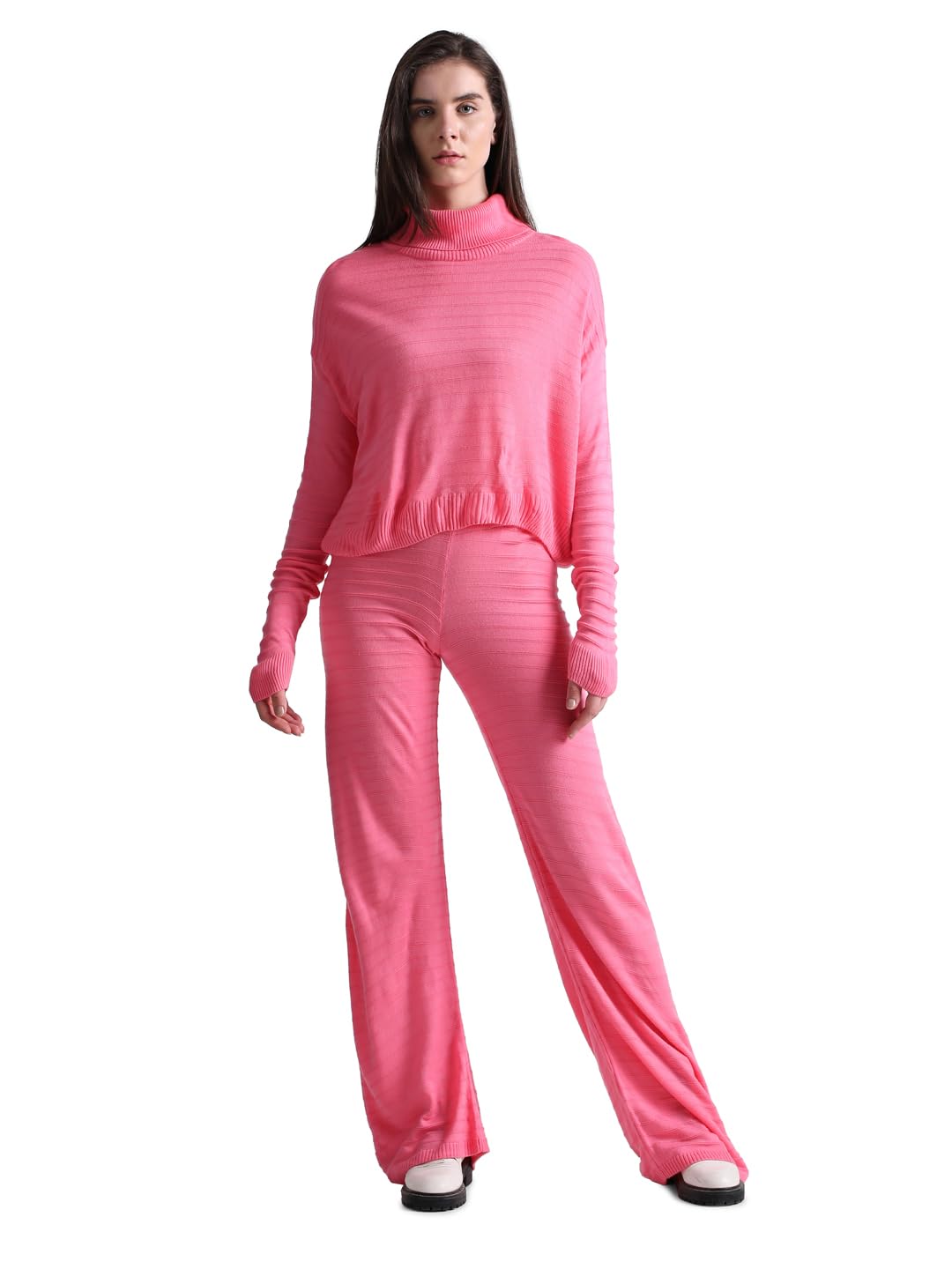 Only Women's Acrylic Turtle Neck Pink Pullover