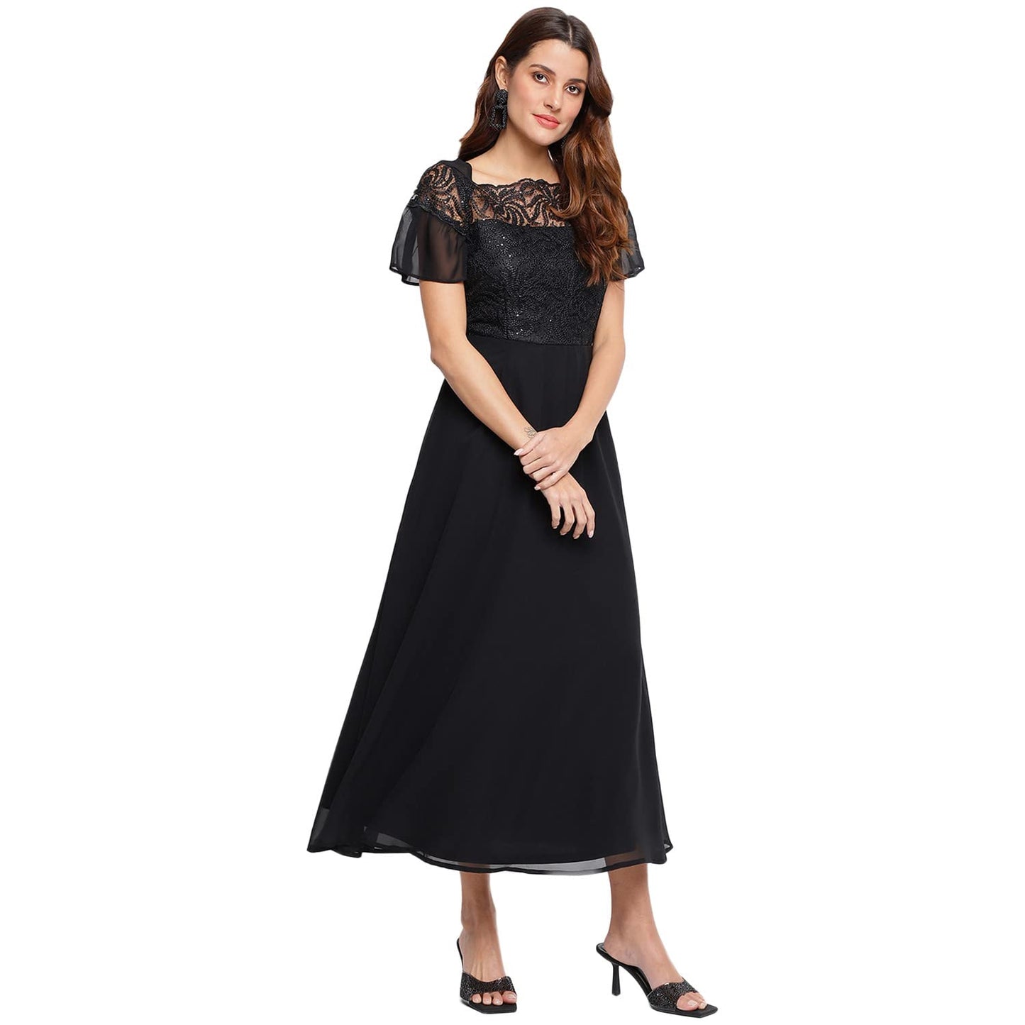 Latin Quarters Women's Black Polyester Short Sleeve Maxi Dress_M