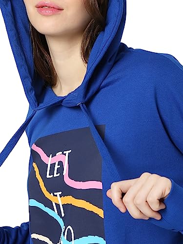 Vero Moda Women's Cotton Hooded Neck Sweatshirt (118152601-Surf The Web_Surf L) Blue