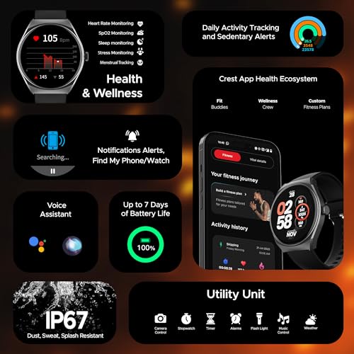 boAt Newly Lauched Lunar Comet Smart Watch with 1.39" HD Display, Advanced Bluetooth Calling, Functional Crown, Multiple Sports Mode,100 Watch Faces, Heart Rate & SPO2 Monitoring,IP67(Active Black)