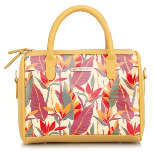 SACCI MUCCI Women's Handbag | Women's Tote Bag | Women's Top-Handle Bags | Women's Satchels | Women's Hobos & Shoulder Bags- Exotic Jungle (Mustard)