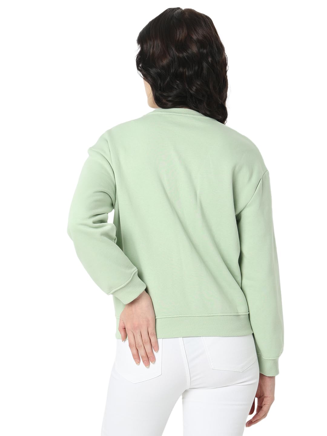 VERO MODA Women's Cotton Round Neck Sweatshirt (Smoke Green)