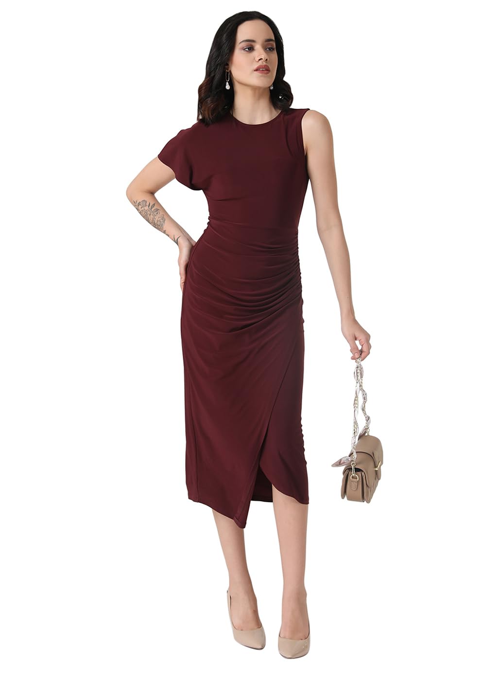 Kazo Women's Polyester Fit and Flare Midi Dress (Port Royale)