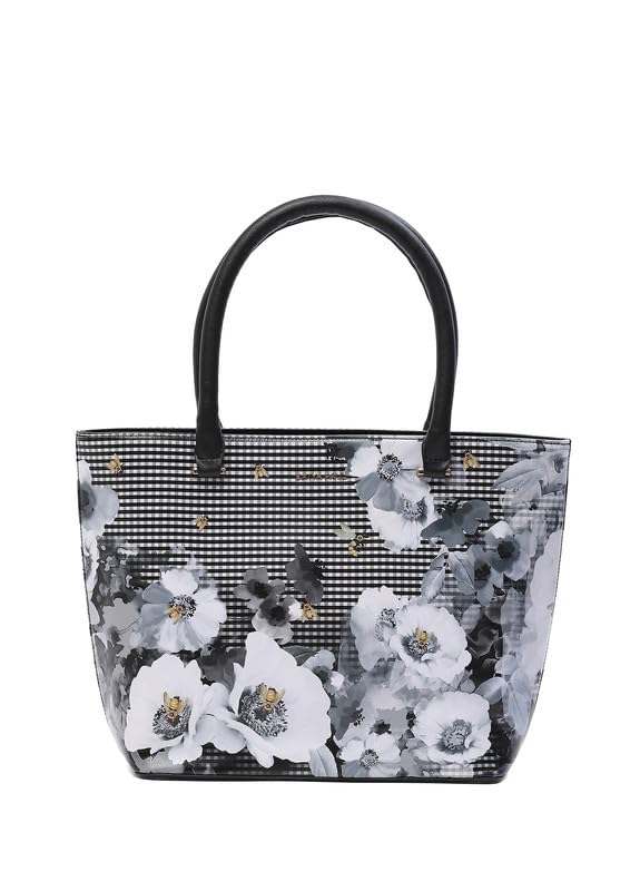 Satya Paul PU Leather Printed Women Black White Tote Handbag women girls office