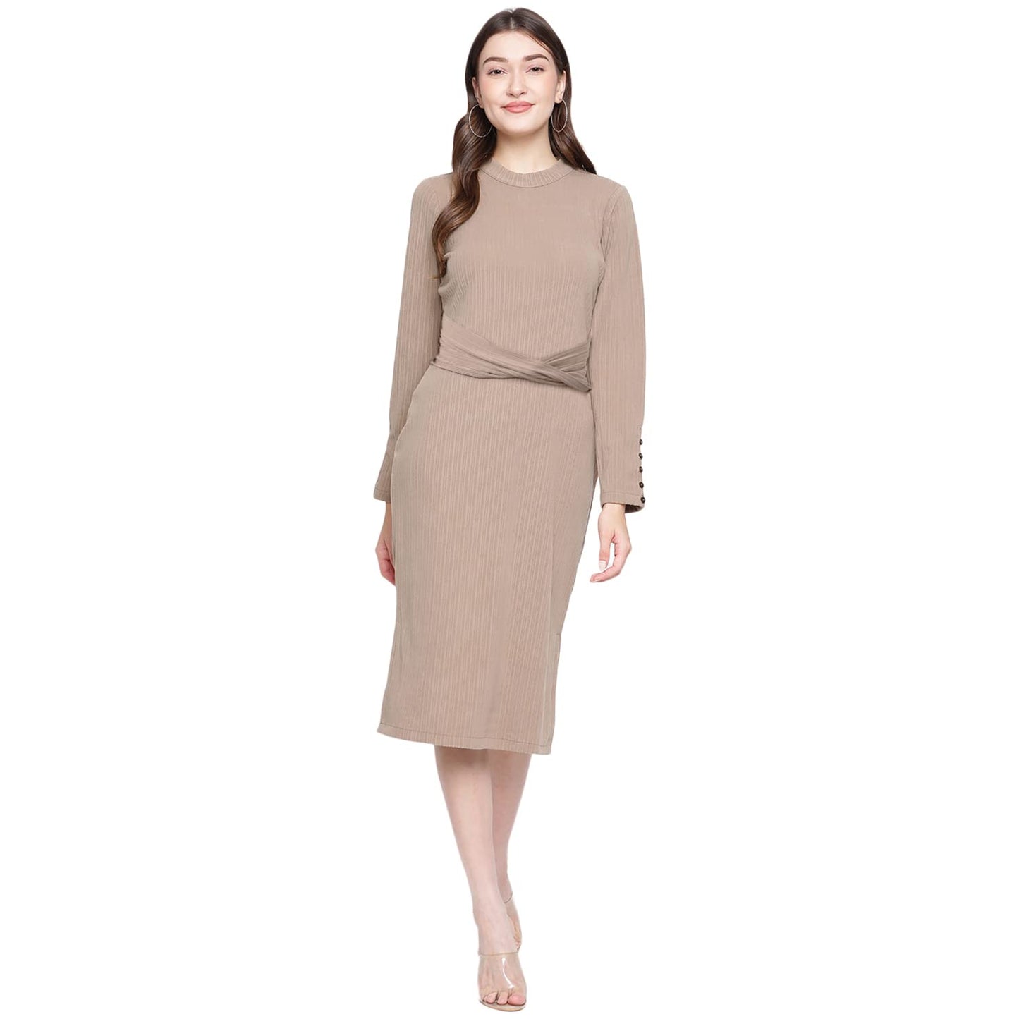 Latin Quarters Women Beige Polyester Dress