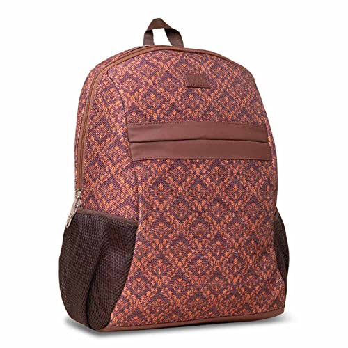 ZOUK Brown Floral Motif Printed Women's Jute Handcrafted Vegan Leather Brown Classic Backpack