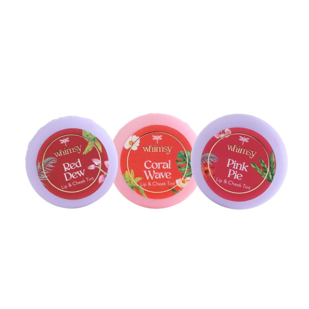 Whimsy Lip Cheek Tint Combo - Set of 3 - Red Dew, Pink Pie, Coral Wave