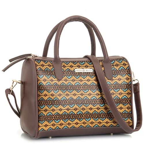 SACCI MUCCI Women's Handbag | Women's Tote Bag | Women's Top-Handle Bags | Women's Satchels | Women's Hobos & Shoulder Bags-EthnicTraditional Print (Brown)