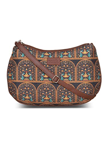 ZOUK 100% PeTA Approved Vegan Leather Royal Indian Peacock Print Shoulder Bag for Women