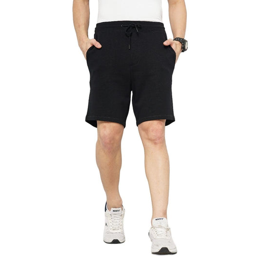 Celio Solid Black Cotton Shorts
