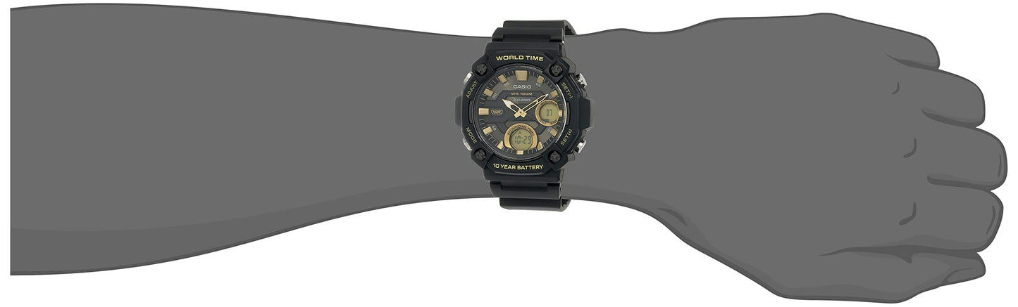 Casio Analog-Digital Rubber Gold Dial Black Band Men's Watch-AEQ-120W-9AVDF