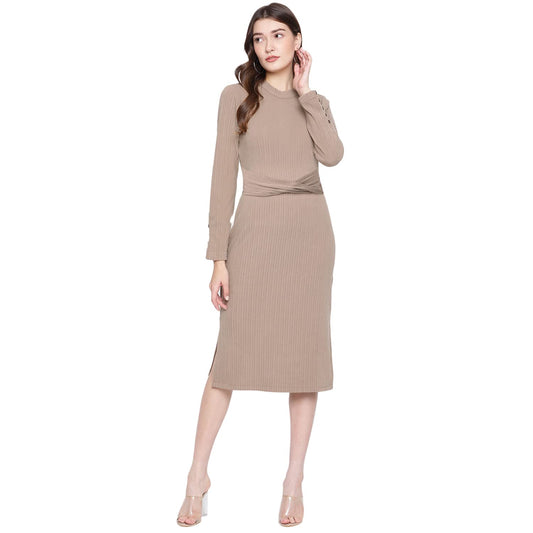 Latin Quarters Women Beige Polyester Dress