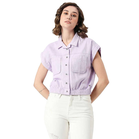 Pepe Jeans Solid Regular Neck Viscose Women's Casual Wear Shirt (Pink,Small)