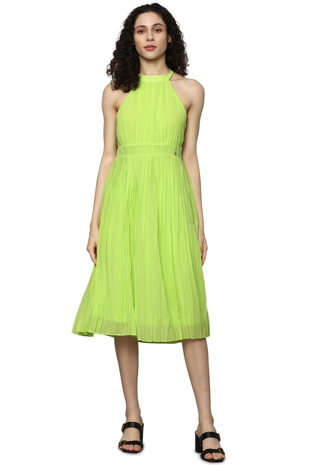 Allen Solly Women's Polyester Modern Calf Length Dress (Green)