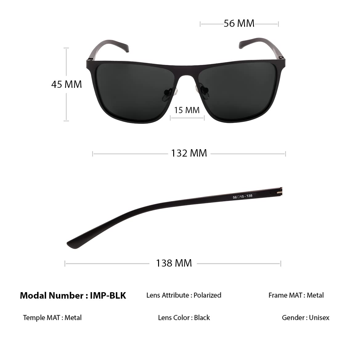 IMPLICIT Polarized Rectangular Sunglasses for Men & Women | 100% UV Protected | Aluminum Material