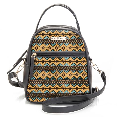 SACCI MUCCI Women's Satchel Bag | Ladies Purse Handbag | Women's Handbag -EthnicTraditional Print (Black)