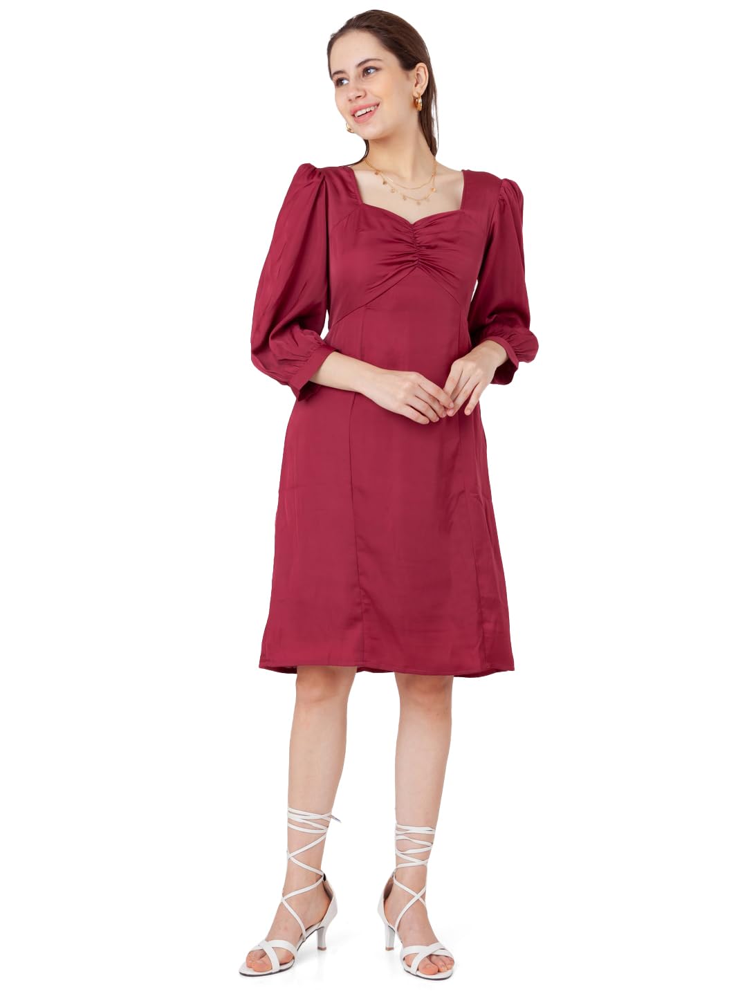 Zink London Women's Maroon Solid A-Line Short Dress