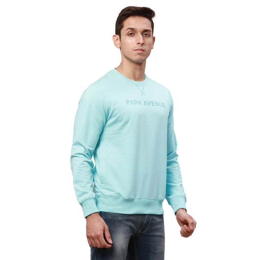 Park Avenue Men's Slim Fit Cotton Polyester Blend Solid Pattern Full Sleeve Regular Neck Blue Casual Sweatshirt (Size: 42)-PCAX00160-P3