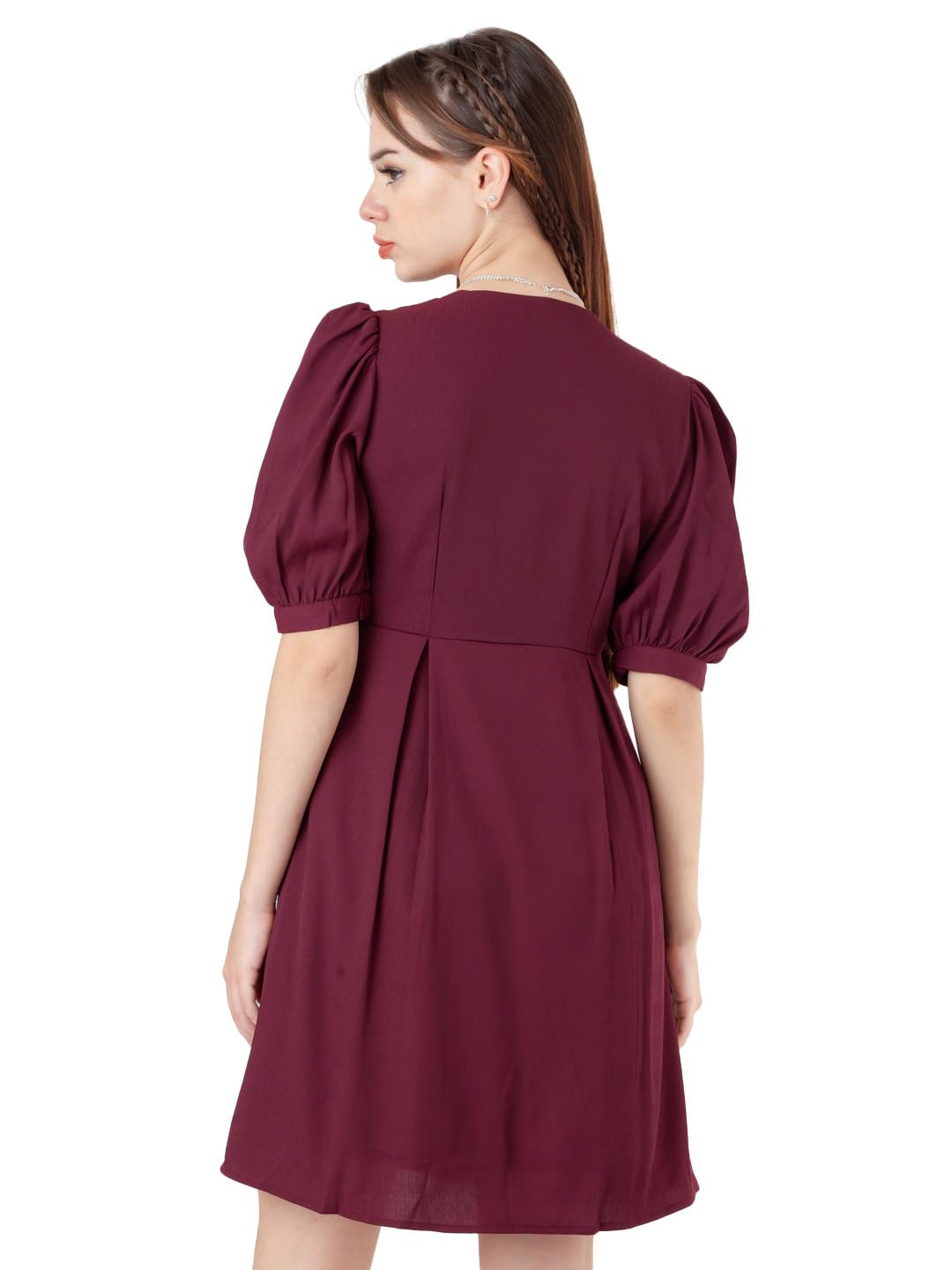 Zink London Women's Maroon Solid Regular Short Dress