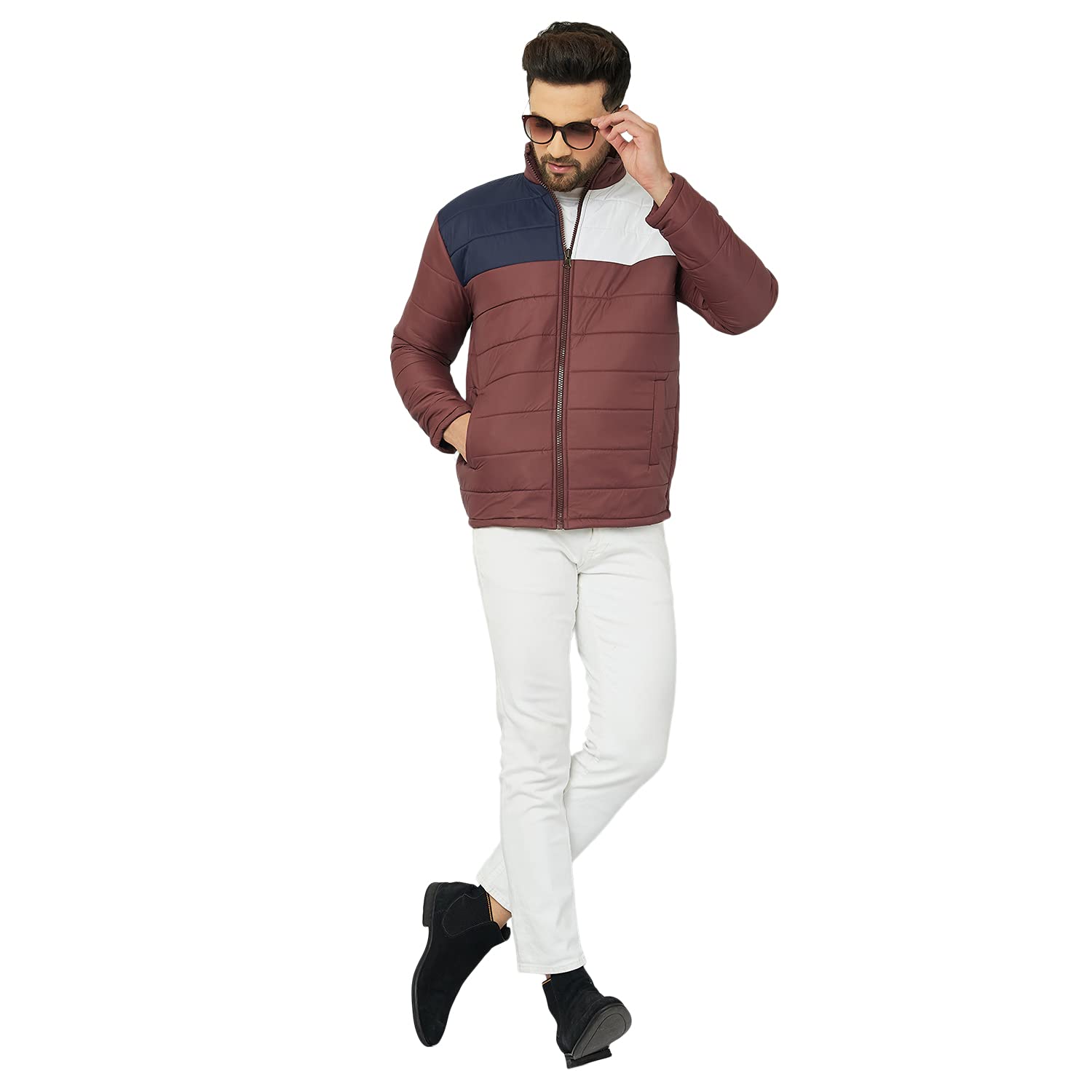 Ben Martin Men s Regular Fit Quilted Nylon Casual Jacket Navy White Maroon Medium