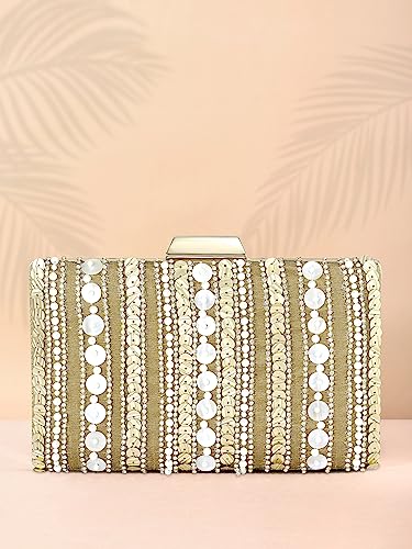 Peora Golden Clutch Purses for Women Handmade Evening Handbag Stylish Bridal Fashion Clutch Bag for Girls